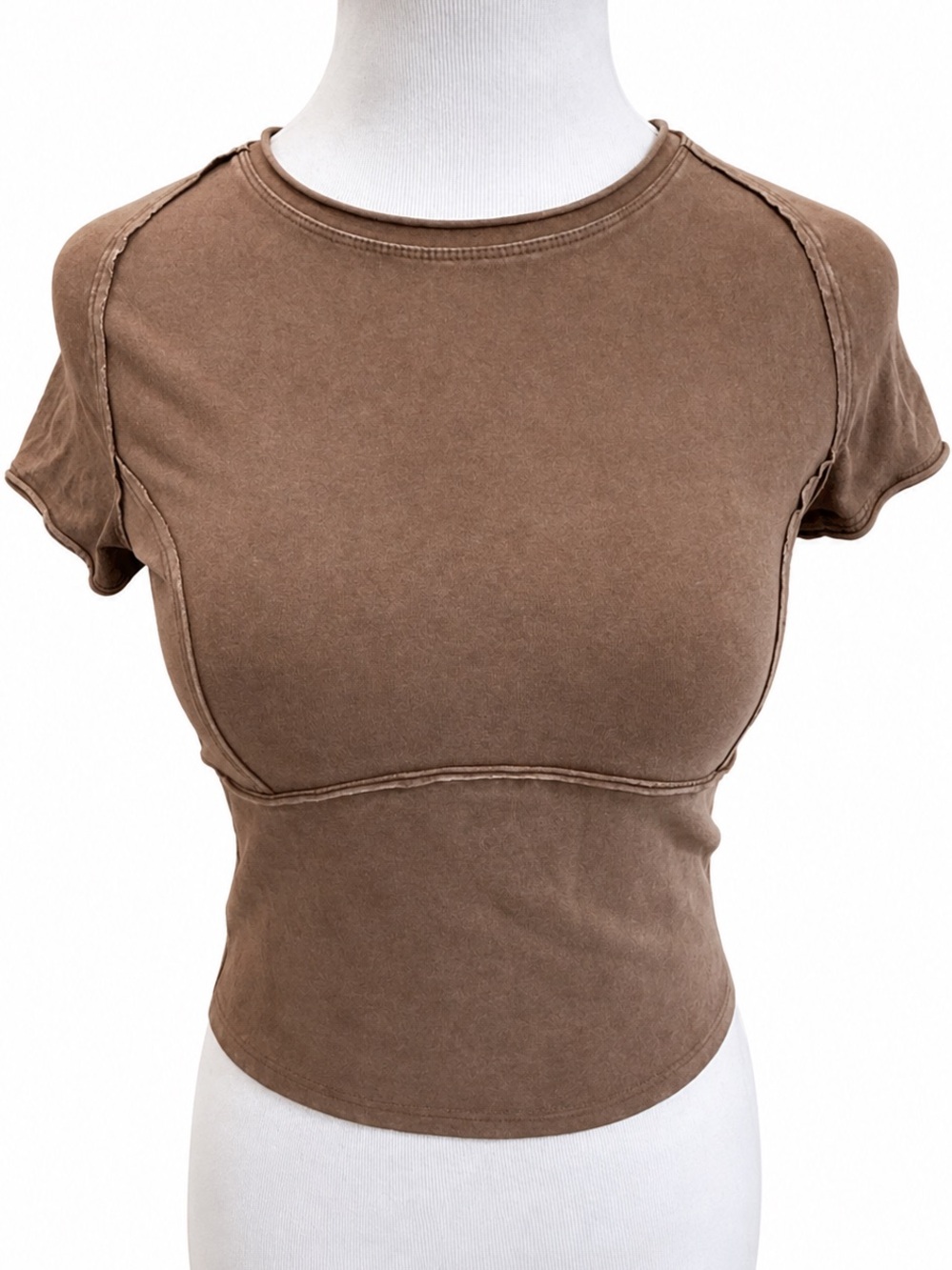 We The Free Brown Seam-Trim Crop Top